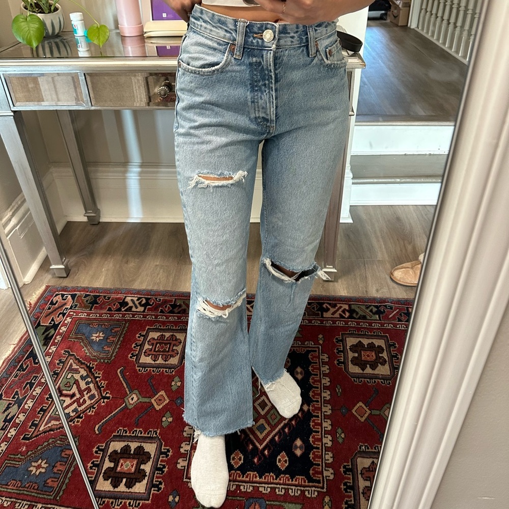 Zara ripped wide leg jeans